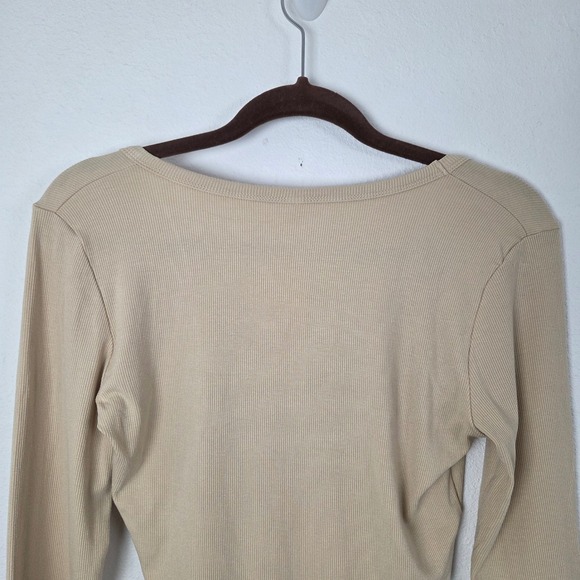 iGENJUN Women Large NWT Beige Ribbed Long Sleeve Scoop Neck Top - Picture 5 of 9